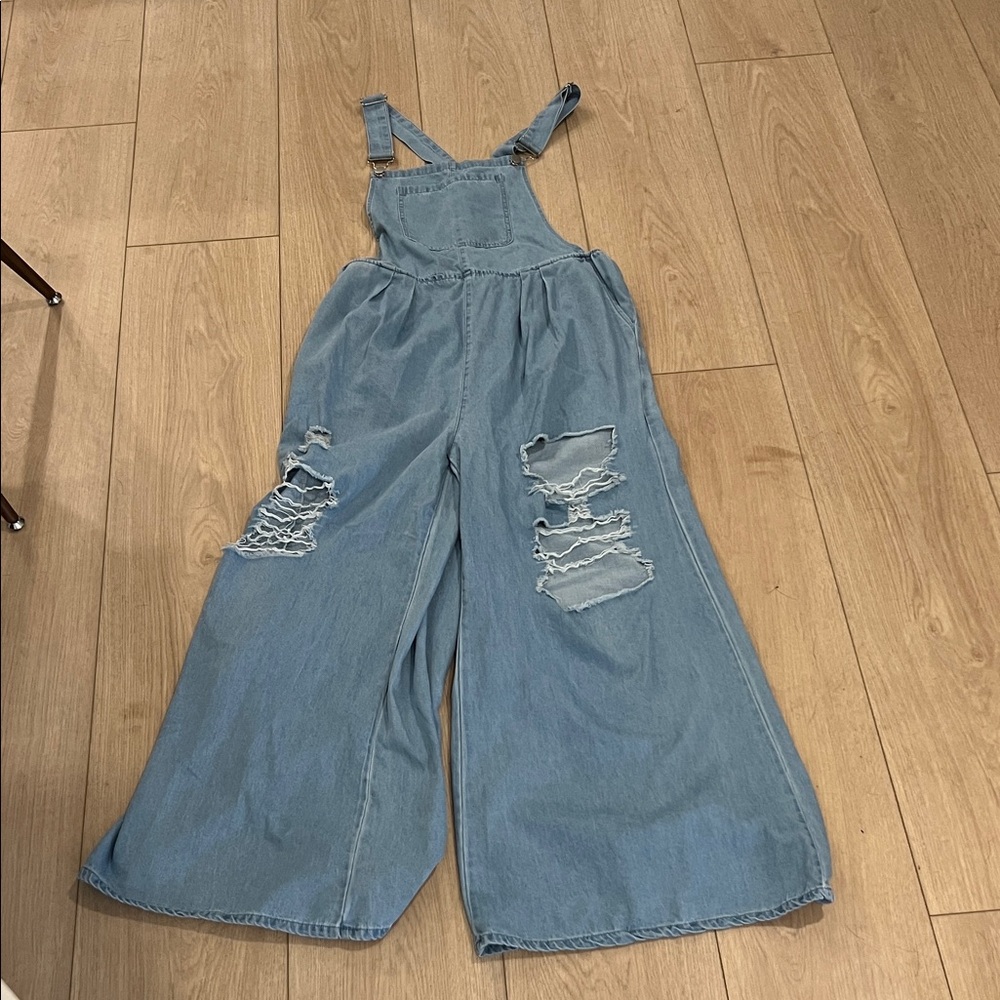 Distressed Super Soft Denim Overalls